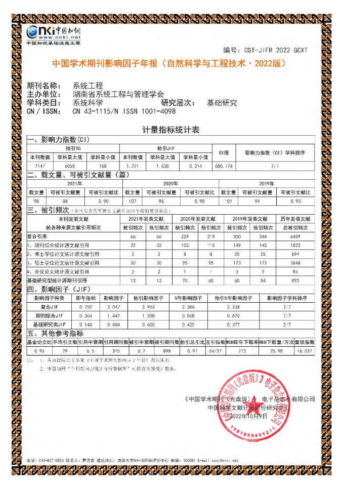 《系统工程》重返CSCD来源期刊